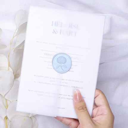 UNIQOOO Wax Seal Stickers - 3D Hydrangea Floral Wedding Invitation Envelope Seal Stickers, 50 Pcs Self- Adhesive Stickers, Perfect for Invitation, Christmas, Gift Wrapping (Light Blue)