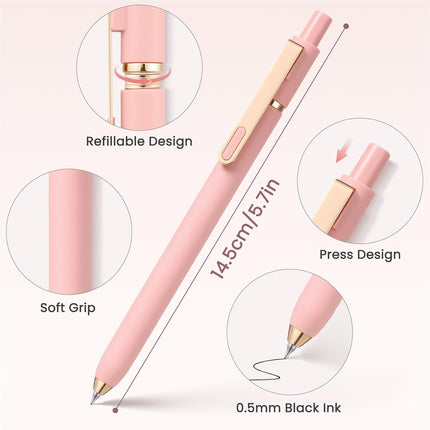 Sooez Gel Pens, 8 Pcs Cute Pens, 0.5mm Quick Dry Black Ink Pens Fine Point Smooth Writing Pens, Retractable Soft Grip Pens for School Office Home, Fancy Pen Set Gifts for Women Men