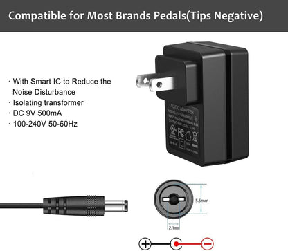 DC 9V 500mA Guitar Pedal Power Supply Adapter AC Wall Charger Adapter One Spot 5.5mmX2.1mm Compatible - photo 3