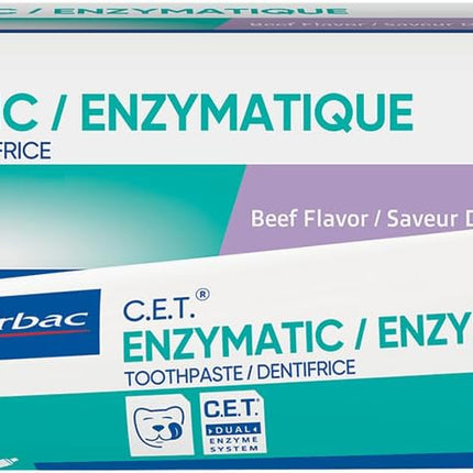 Virbac C.E.T.® Enzymatic Toothpaste| Tartar & Plaque Control for Fresh Breath | Pet Dental Care Toothpaste |Beef Flavor, 2.5 oz