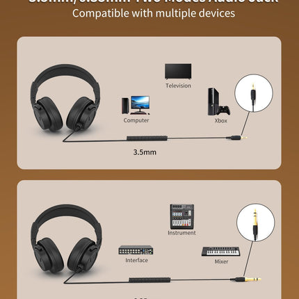 Wired Over Ear Headphones, DJ & Studio Monitor Headphones with 50mm Driver, Stereo Headsets with 1/4 and 3.5mm Jack for Recording Mixing Podcast Keyboard Guitar Laptop - Black