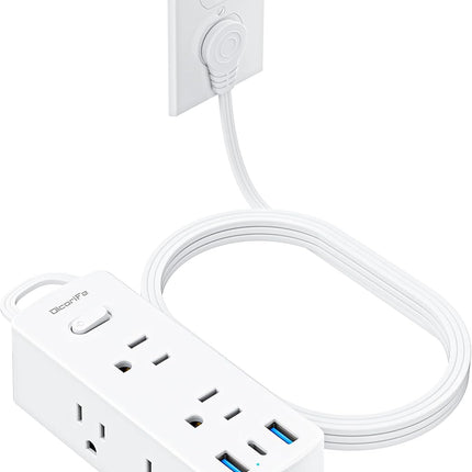 Short Extension Cord 1ft - Olcorife Flat Plug Power Strip with 6 Outlets 3 USB Ports(1 USB C), Small Outlet Extender for Travel Dorm Room Essentials, White