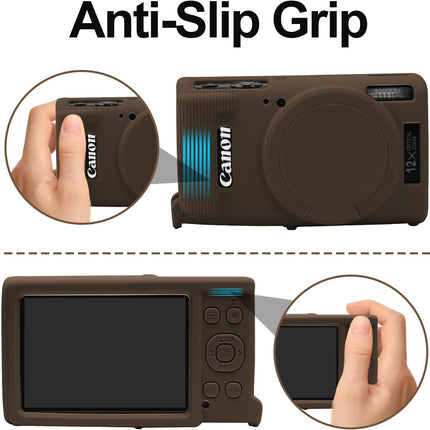 Easy Hood Case for Canon PowerShot IXY 650/ELPH 360 Camera, Soft Silicone Camera Cover with Removable Lens Cap, Slim Fit Anti-Scratch Carrying Protective Case Camera Body Skin Sleeve(Brown)