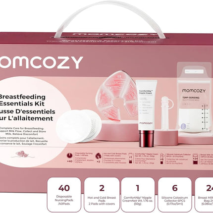 Momcozy 73-Piece Postpartum Essentials Kit for New Moms, Breastfeeding Essentials Set with Nursing Pads, Hot & Cold Breast Packs, Nipple Cream, Colostrum Collectors and Breastmilk Storage Bags
