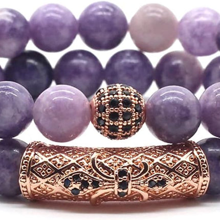 2Pcs Healing Crystal Beaded Bracelet for Men Women Handmade 8MM Beads Stretch Bracelet Protection Bracelets Bring Good Luck Prosperity and Happiness Gifts for Men Women