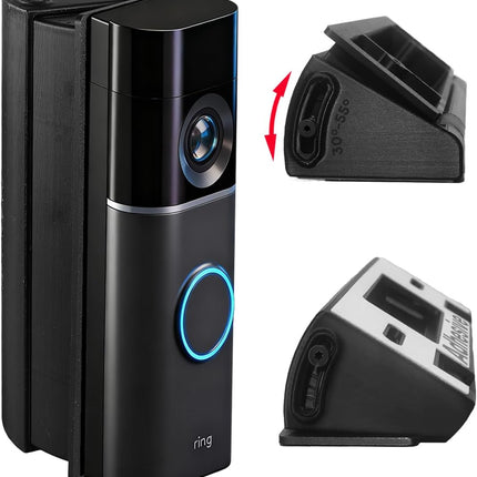 30°-55° Adjustable Angle Mount Bracket for Ring Wired Doorbell Pro 3rd Gen 4K/ Plus 2nd Gen 2K 2025, Both Drill & No Drill Aavailable with Security Screws