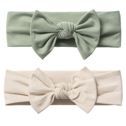 Baby Girl Headbands-Infant,Toddler Cotton Handmade Hairbands with Bows Child Hair Accessories (2, Light Beige-Linden Green, 3-36 Month)