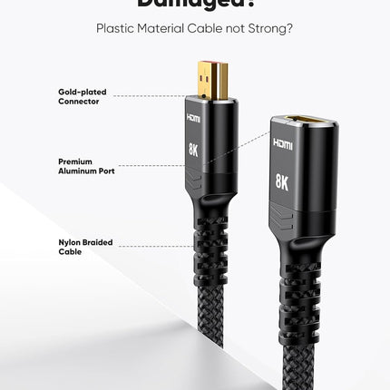 8K 4K HDMI Extender - 0.5FT, Ultra High Speed HDMI Adapter Male to Female, Compatible with PS5, Roku Stick, Blu Ray Player, HDTV, Laptop