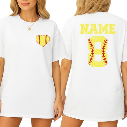 Custom Softball Shirt with Name and Number Personalized Love Softball Tee for Mom Dad Sister Brother Sports Mom Shirt Gifts Multi