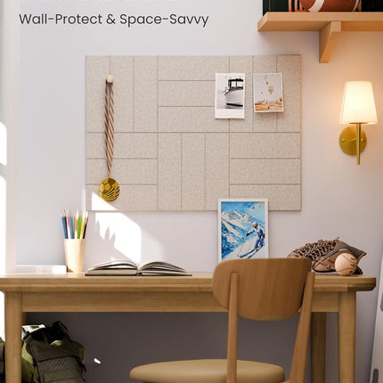 Fluxynara Felt Bulletin Board Tiles -28"x18" with 40 Adhesive Tabs, Cork Board Alternative for Office Decor, Push Pin Board Wall Organizer 6-Pack (Oatmeal)