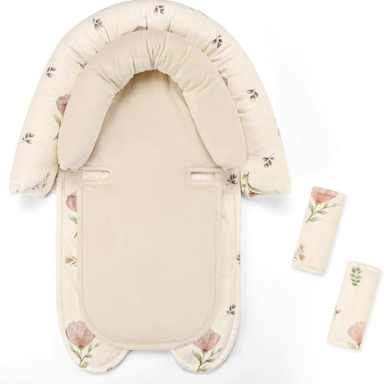 SWESEN Infant Car Seat Insert & Strap Covers, Car Seat Head Support for Baby Girls Boys, 2 in 1 Soft Plush Car Seat Insert for Newborns, for Infants Aged 0-12 (Simple Floral)