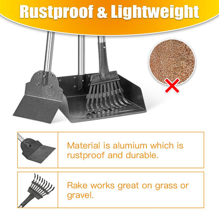 Pooper Scooper for Dogs Metal Heavy Duty Long Handle Rake, Spade & XL Tray