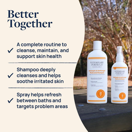 Veterinary Formula Clinical Care Antiseptic & Antifungal Medicated Shampoo and Spray for Dogs and Cats - Helps Alleviate Scaly, Greasy, or Red Skin - Paraben, Dye, and Soap Free, 2 Pack Bundle