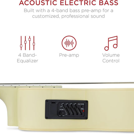 Best Choice Products Acoustic Electric Bass Guitar, Full Size 4 String, Fretted Bass Guitar w/Padded Gig Bag - Cream White