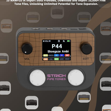 STRICH Pipe Tones Pocket Multi-Effects Processor for Guitar and Bass with 10 Effect Modules 125 Effects 40s Looper 100 Drum Patterns USB Audio Interface Wireless Control (Dark Gray)