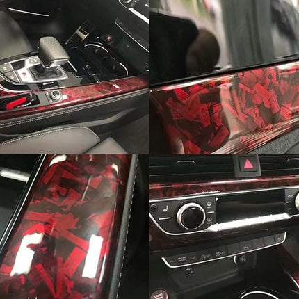 LZLRUN Forged Gloss Carbon Fiber Red Vinyl Wrap Roll Air Release Sticker Sheet Film DIY Decal Car Auto Vehicle Morotcycle Self Adhesive - 1ft x 3.5ft