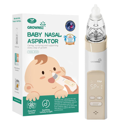 Nasal Aspirator for Baby, Electric Baby Nose Sucker, Automatic Nose Cleaner with Larger Suction Chamber and More Powerful Suction, Music and Light Soothing Function, Beige