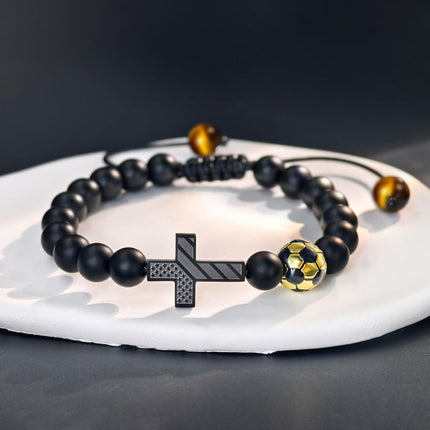Soccer/Baseball/Basketball/Football Cross Bracelet for Men Boys US Flag Engraved Cross Christian Faith Bracelet Premium for Easter Baptism Birthday in Silver Gift Boxes