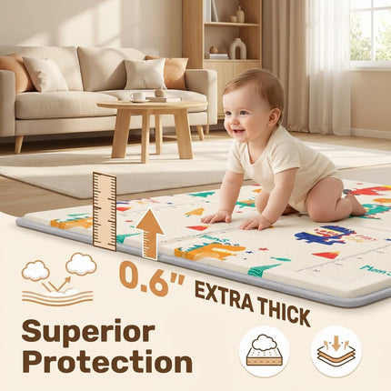 Extra Large Baby Play Mat 79"x59" – Thick 0.6" Protective Foam (Not Fabric) – Waterproof, Foldable & Portable – Safe Crawling & Play Area for Infants & Toddlers