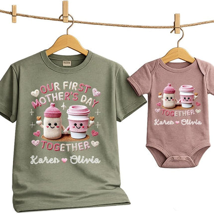 Customizable First Mom Shirt, Personalized Mama Shirt for Women, Gifts for Mommy, New Mom Shirts, Baby Boy-Girl Clothes, Custom T Shirts for Mothers Day, Baby and Mommy Matching Outfits