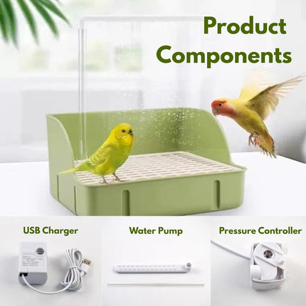 Automatic Parakeet Bird Bath Fountain for Cage, Bird Shower with USB Water Pump, Pet Bathtub for Large & Medium Pet Birds, Parrots, African Grey, Cockatiel, Conure, Budgie, Lovebird