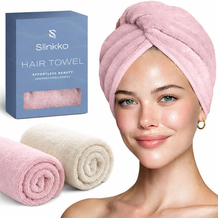 Microfiber Hair Towel Wrap Turban (Pink and Beige)