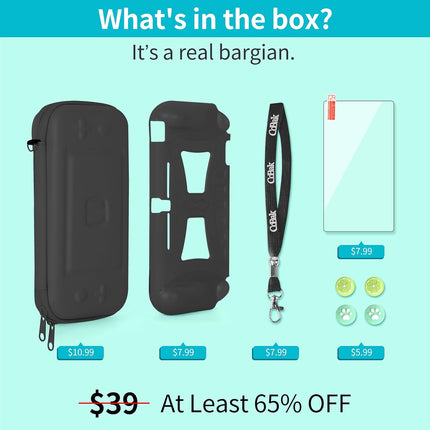 CoBak Carrying Case for Nintendo Switch Lite - with 1 Screen Protector, 1 Grip Case and 4 Thumb Grip Caps, Ultra Slim Premium EVA Travel Pouch Protective Cover, 8 Game Cartridges, Black