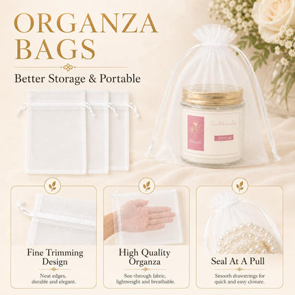 50PCS Organza Bags 5 x 7, White Small Gift Mesh Bags Drawstring Bulk