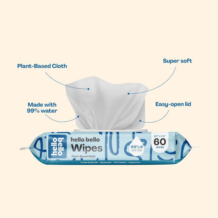 Hello Bello Extra Gentle Unscented Baby Wipes, Plant Based, Made with 99% Water and Aloe for Babies and Kids, 720 Count