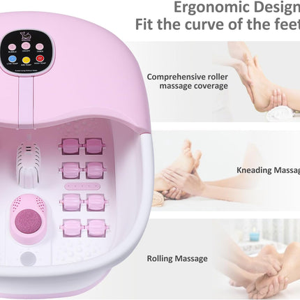 Collapsible Foot Spa Bath Massager with Heat Bubbles and Vibration Massage and Jets, 16oz Tea Tree Oil Foot Soak with Epsom Salt, Foot Bath Basin with Red Light & Remote - Pink