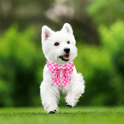 Dog Collar with Bow Tie,UP URARA PUP Pink Plaid Bowtie Dog Collar, Summer Bowtie Collar for Puppy Boy Girl Dog, Comfortable Cotton Dog Collar with Metal Buckle,S,Neck 10-16in, PinkPlaid CS