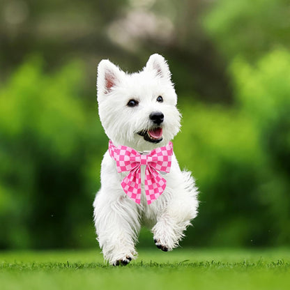 Pink Plaid Dog Collar with Bow Tie, Small - photo 5