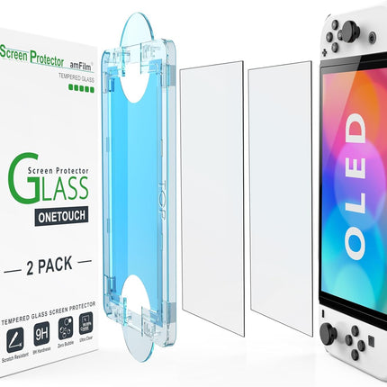 amFilm Auto-Alignment OneTouch for Nintendo Switch OLED Screen Protector [7.0"] 2021, Tempered Glass, 30 Seconds Installation, Bubble Free, Scratch Resistant, Touch Sensitive, Matte [2 Pack]