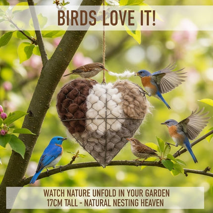 Handmade Fiber Bird Nesting Heart, Alpaca Fiber Bird Material House, Refillable Hummingbird Nest Holder, Winter Fowl Gifts Animal Hummingbirds Lovers Home Garden Yard