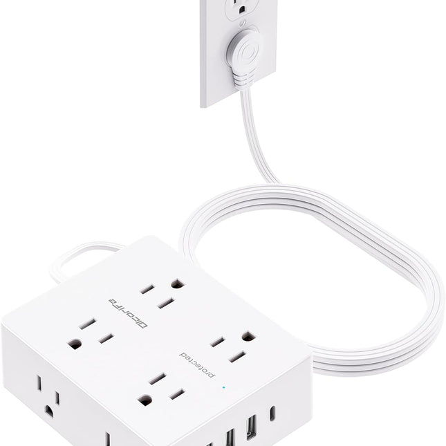 Surge Protector Power Strip 10 ft Cord, Ultra Thin Flat Plug Extension Cord, 8 Outlets 4 USB Ports(1 USB C), Flat Plug