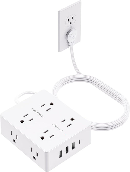 Surge Protector Power Strip 10 ft Cord, Ultra Thin Flat Plug Extension Cord, 8 Outlets 4 USB Ports(1 USB C), Flat Plug