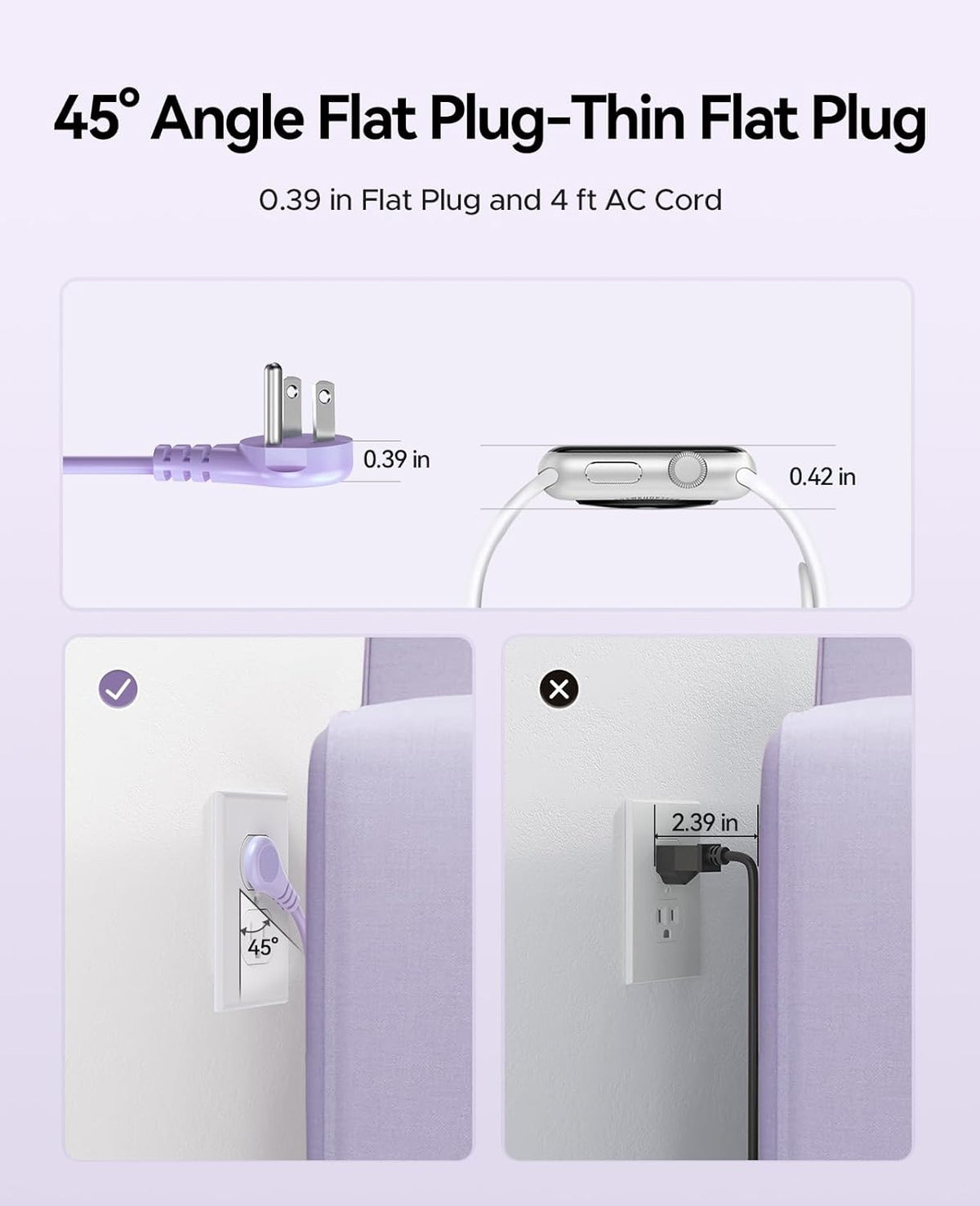 4FT Purple Cruise Approved Travel Power Strip with 4 AC Outlets, 2 USB-A Ports, 1 USB-C Port, and 45 - photo 4