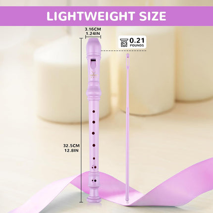 Soprano Recorder 8-Hole Instrument for Kids Beginners, German Style C Key Kids Flute with Cleaning Rod & Case Bag for School Education Home Entertainment - Pink