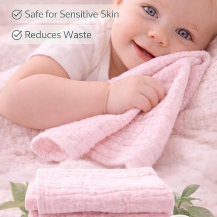 Baby Washcloths, 3-Pack, 100% Cotton Soft Absorbent, 6-Layer Muslin Wash Cloths and Face Towels, Baby Bath Essentials for Newborns, Babies and Toddlers, 8x8 inches (Mocha)