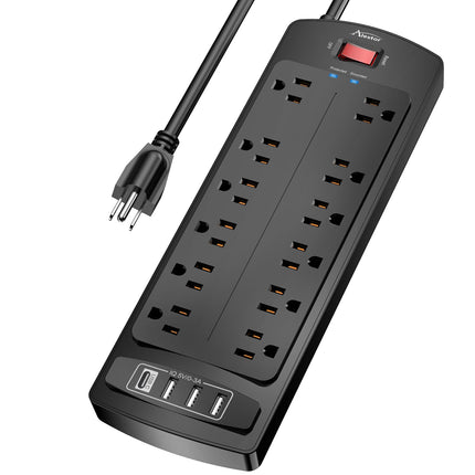 6 Ft Surge Protector Power Strip with 12 Outlets and 4 USB Ports