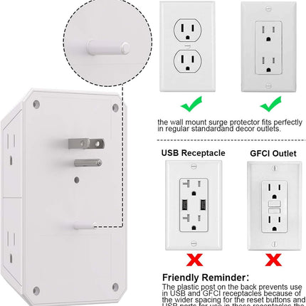 Outlet Extender Surge Protector - NUOZHI 6 Outlet Splitter with 4 USB Ports(2 USB-C), Multi Plug Wall Outlet 1680J Power Strip for Home Office Dorm Room Essentials, ETL, White