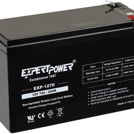 ExpertPower 12V 7Ah - SLA Rechargeable 12V Battery for Ride-On Toys, Alarm System, UPS, EPS, Feeder, Exit Sign, Small 12 Volt Battery for Kids Car, Sealed Lead Acid Fire Alarm Batteries