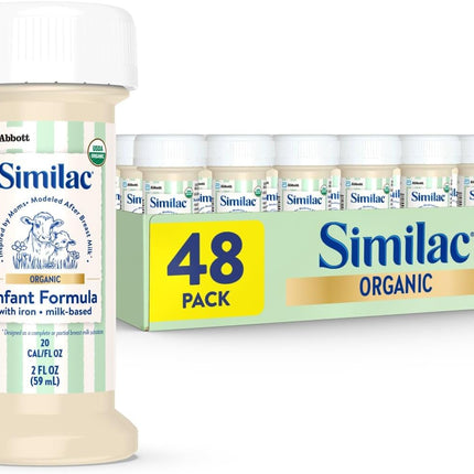 Similac Organic Infant Formula, Easy to Digest, USDA-Certified Organic, Ready to Feed, 2-fl-oz Bottle, Pack of 48