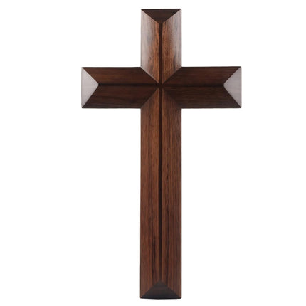 13 Inch Black Walnut Wood Cross with Natural Grain, Christian Wall Decor, Wooden Hanging Cross for Church Home Office Religious Gift