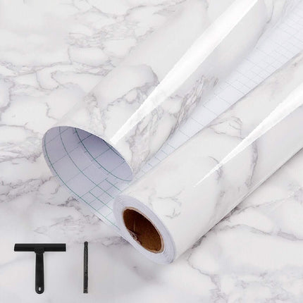 Glossy Marble Contact Paper White Peel and Stick for Countertop