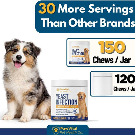 Natural Yeast Infection Treatment for Dogs, 150 Chews – Anti Yeast Support for Itchy Skin & Ears – Helps Reduce Irritation & Paw Licking – Probiotic + Herbal Blend – Bacon Flavored Soft Chews