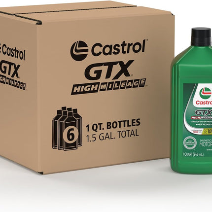 Castrol GTX High Mileage 10W-30 Synthetic Motor Oil, 1 Quart, Pack of 6