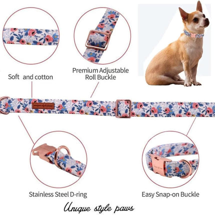 Unique Style Paws Dog Collar With Metal Buckle - Red Rose Flower Gift for Small, Medium, Large Boys Girls Dogs - Durable and Cute