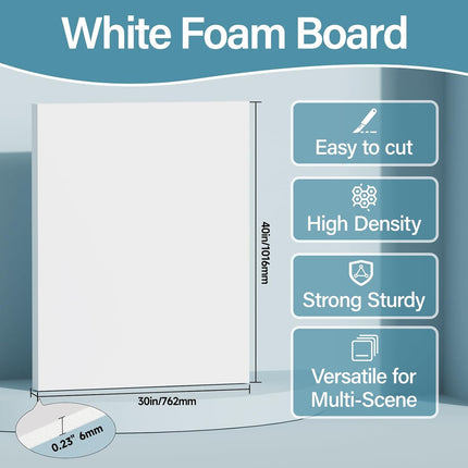 4 Pack Foam Board 30"x40", 0.23 Inch Thickness White Poster Board, Double-Sided Acid-Free Foam Core Board, Large Lightweight Polystyrene Mat Board for Painting, Display, Craft & School Projects