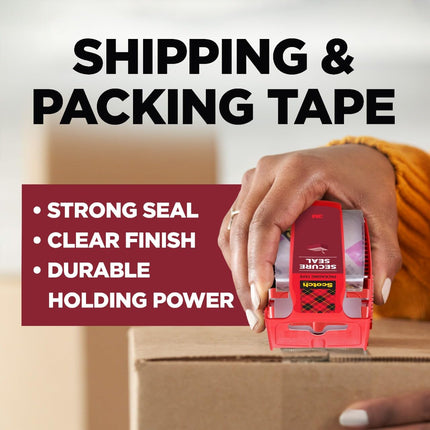 Scotch Secure Seal Ultra Clear Packaging Tape, 2 Rolls Clear Packing Tape for Lighter Shipping Boxes, 1.88 in x 50 yd, Transparent Box Sealing Tape for Shipping, Mailing, Moving and Storage